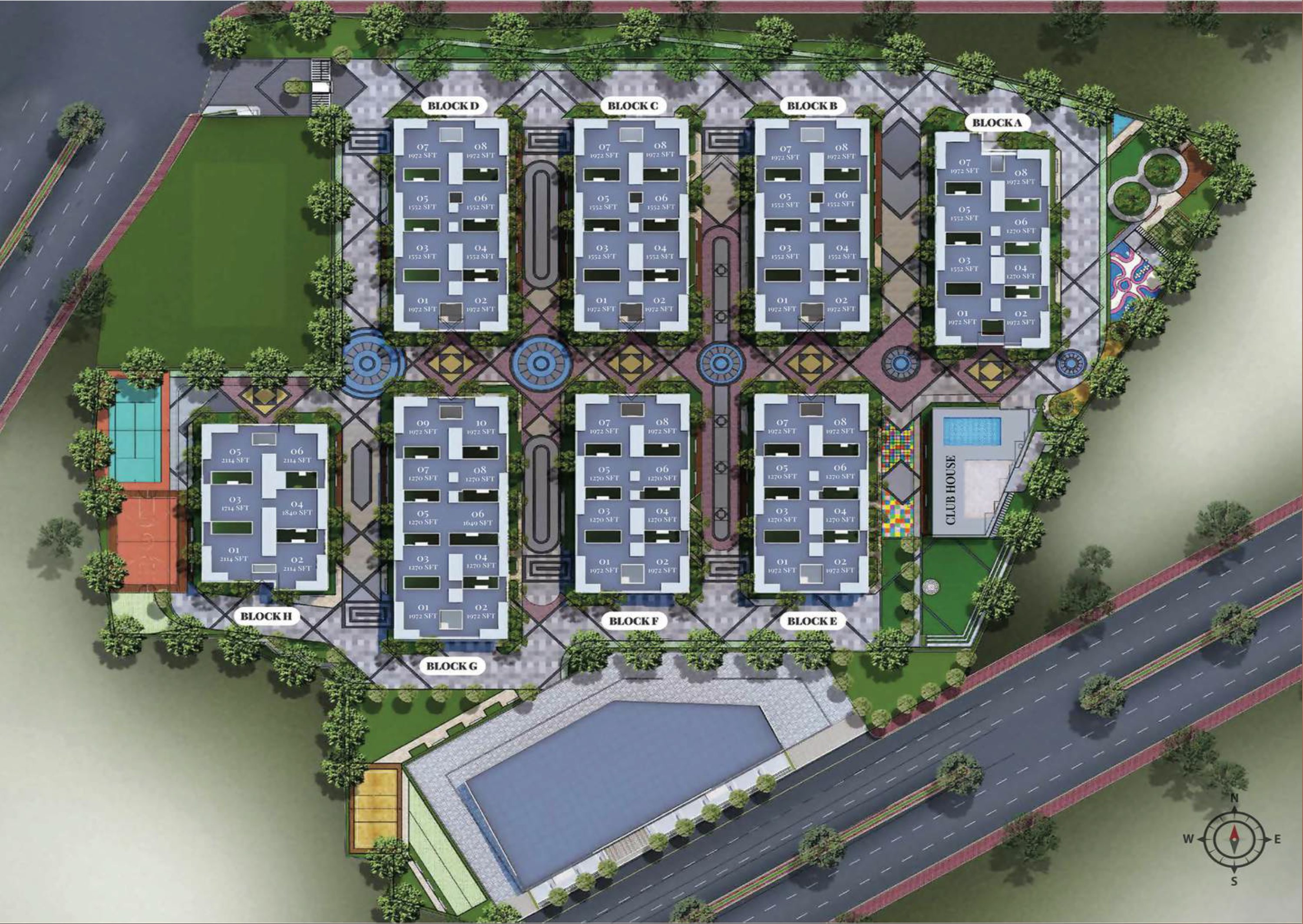 Makuta Nirvana master site layout — all towers, internal roads and open space