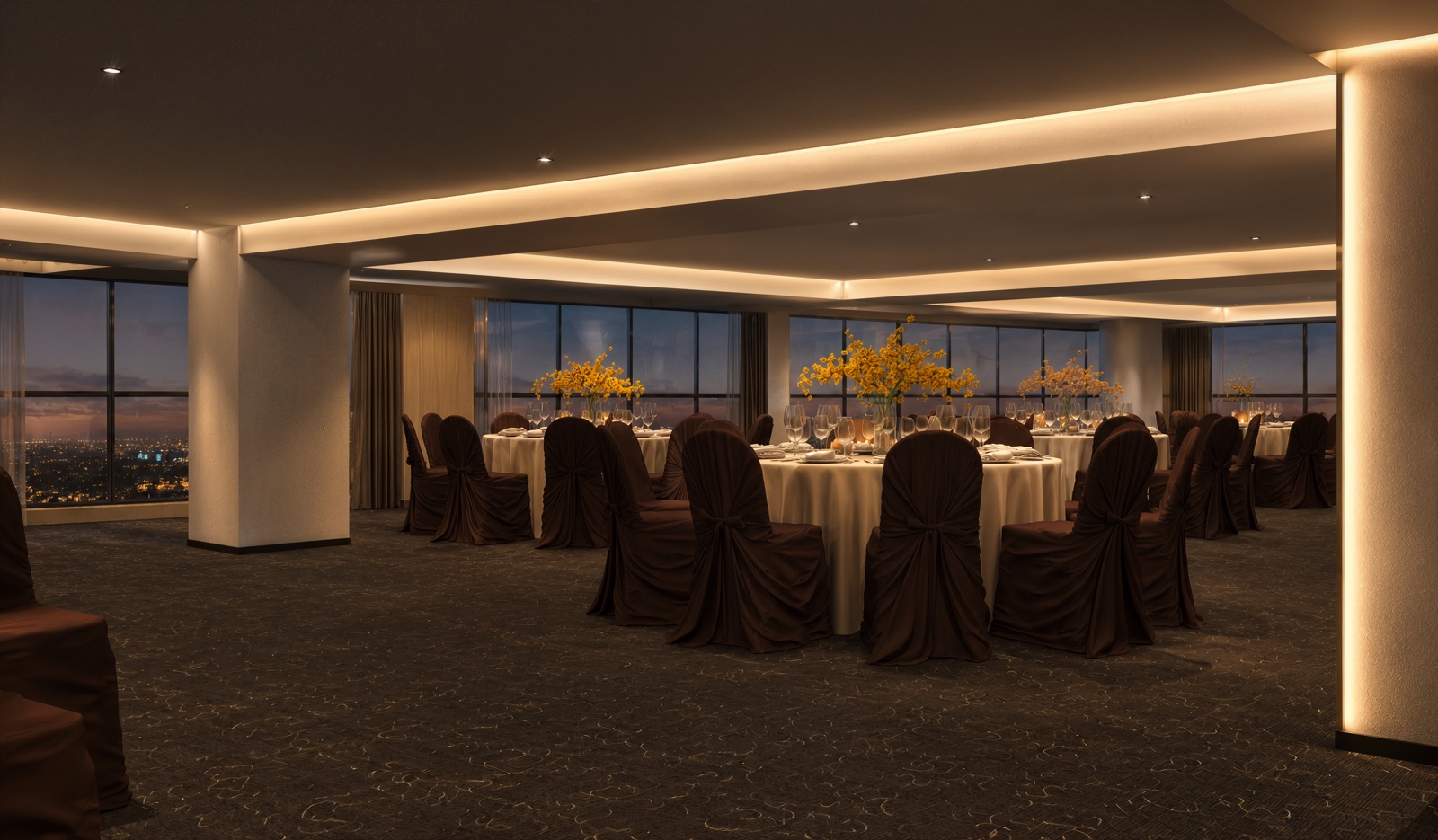 Club Nirvana — the banquet hall set for an evening gathering