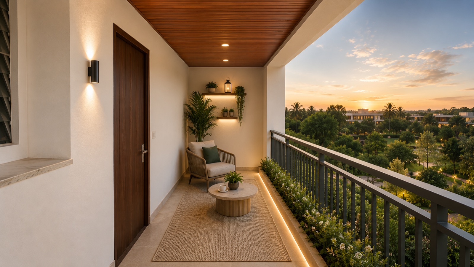 Makuta Nirvana — a private balcony overlooking the green at sunset